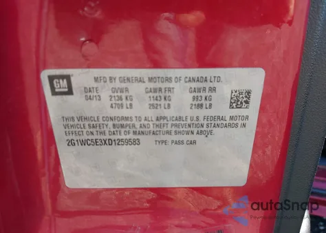 2013 Chevrolet Impala Ltz z USA, uszkodzony, nr VIN 2G1WC5E3XD1259583